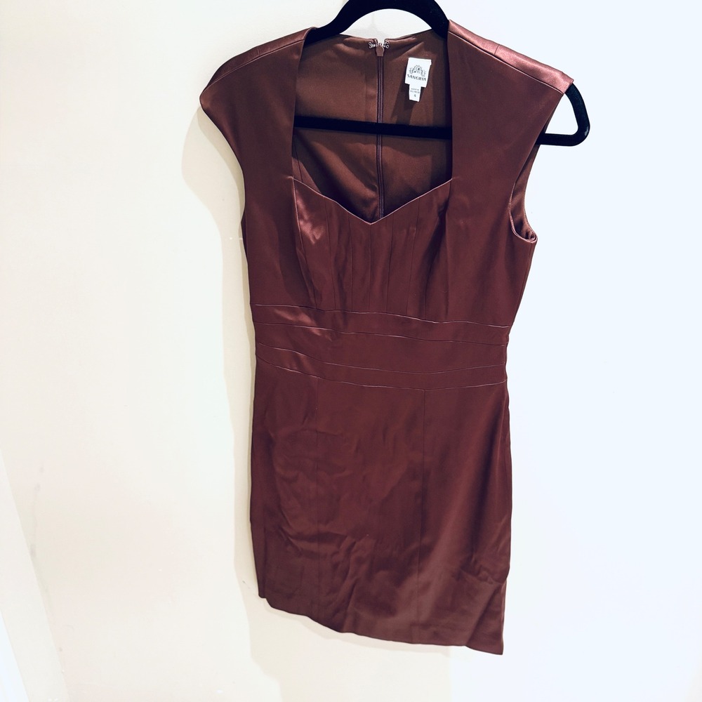 Sangria Brown Dress Sweetheart Neckline‎ Cap Sleeve Fitted Sheath Size 4 - Picture 2 of 9